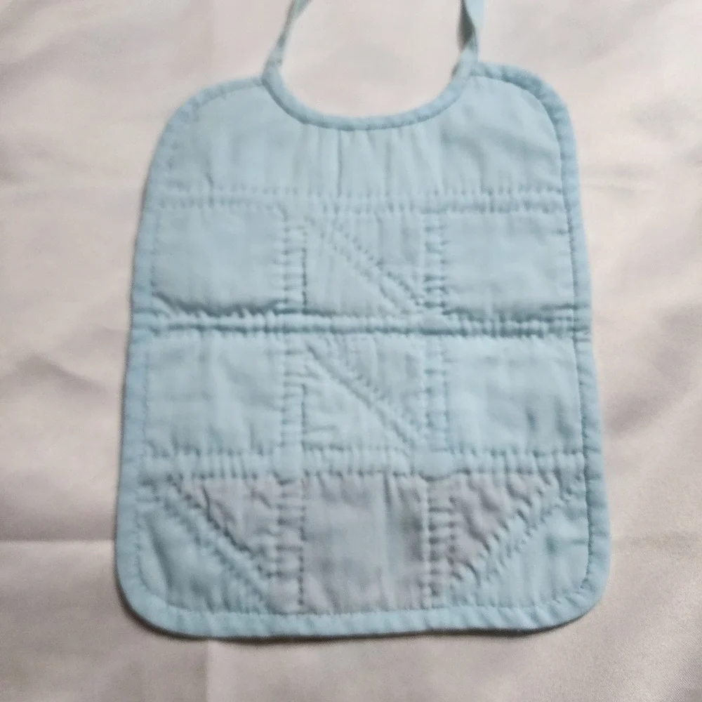 Vintage Handmade Quilted Baby Bib Sailboat Nautical Blue Red Cotton Tie Closure